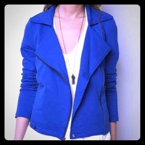 Cobalt blue cotton motorcycle style jacket