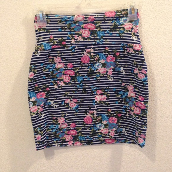 Floral striped bandage skirt