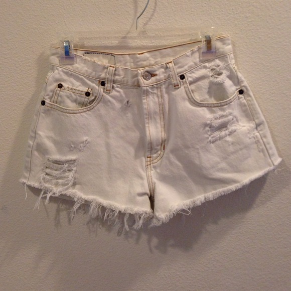 White distressed high waisted shorts