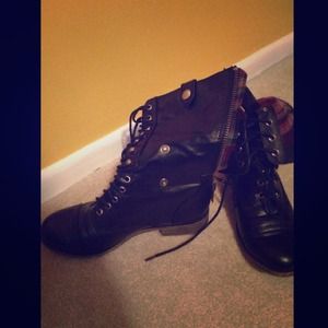 Black leather combat boots