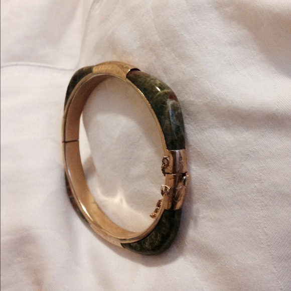 Antique Multi colored jade bangle 14k gold