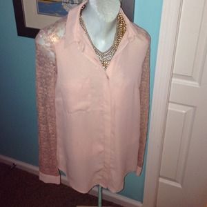 Nude sheer blouse lace sleeves
