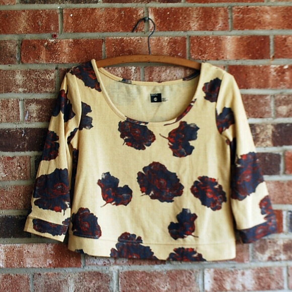 BDG Yellow Floral Ribbed Crop Top - Picture 1 of 1