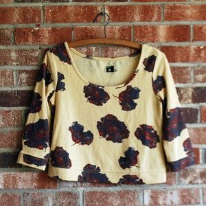 BDG Yellow Floral Ribbed Crop Top