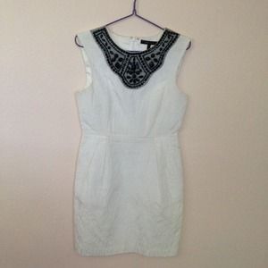 BCBG White Dress with Black Jeweled Neckline