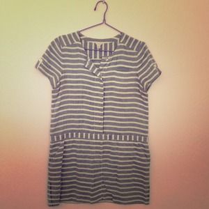 J Crew Blue & White Striped Cotton Shirtdress