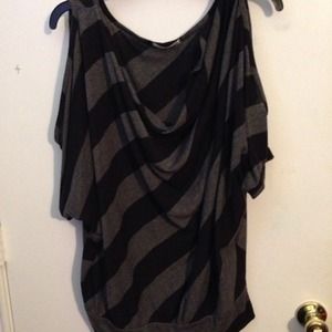 Black and grey drapey shirt and ombré purse