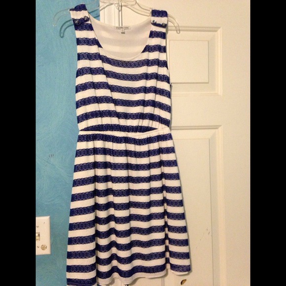 blue and white striped dress
