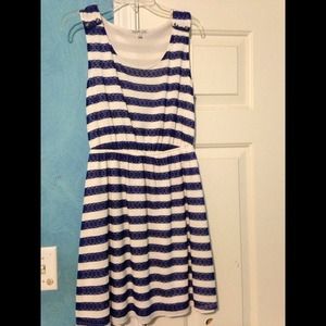 blue and white striped dress