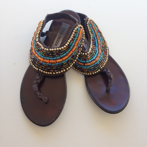 Steve Madden brown beaded sandals Sz 8 - Picture 3 of 4