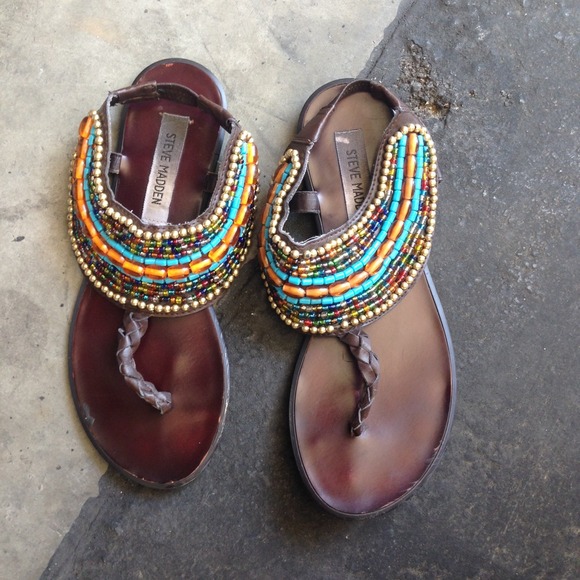 Steve Madden brown beaded sandals Sz 8 - Picture 4 of 4