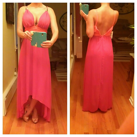 Gorgeous pink abd orange color block dress.