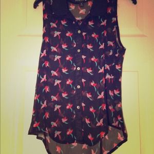 Sheer Printed Sleeveless Blouse