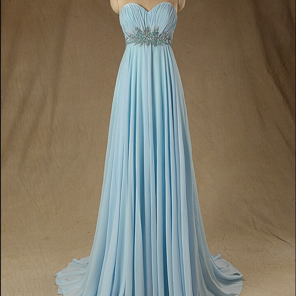 Blue off shoulder chiffon bridesmaid dress