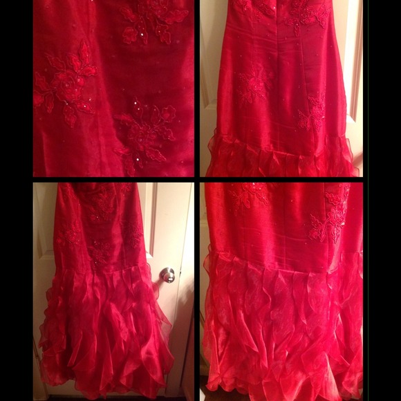 Red Spanish Floral Ruffle Prom Dress/ Ballgown - Picture 4 of 4