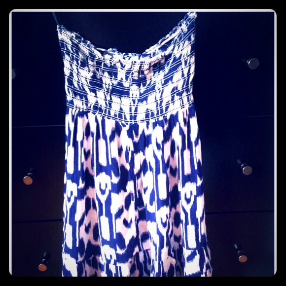 Strapless blue & white summer dress
