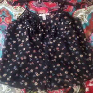 Cute Navy Blue Loose Floral Top