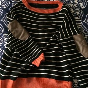 Stripped sweater leather elbow patches