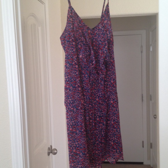 Blue dress with pink and red roses