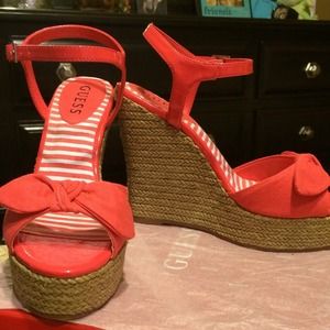 Pink guess wedges. Comfy with a pop of color.
