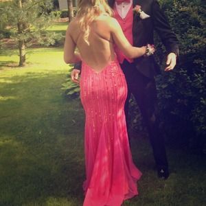 small Sean Collection pink sequin prom dress