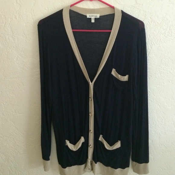 Navy Blue and Tan Cardigan