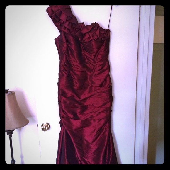 Davids Bridal, long wine colored dress
