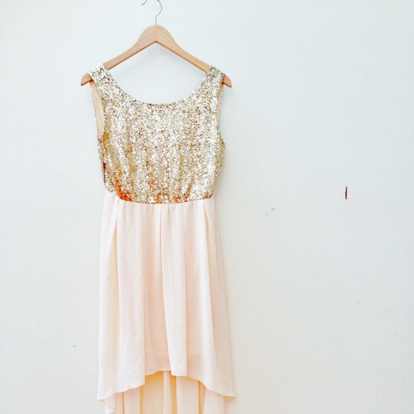 Gold and peach sequin prom dress