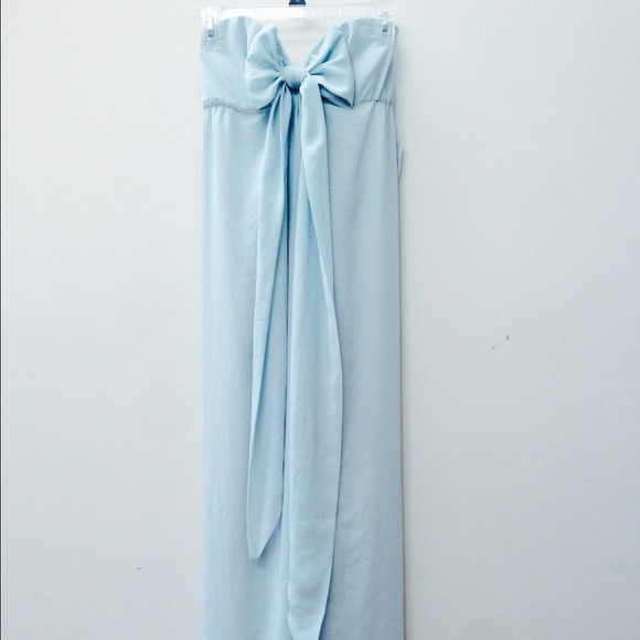 Baby blue bow detail prom dress