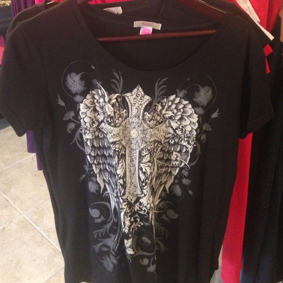 Black bling wing tee
