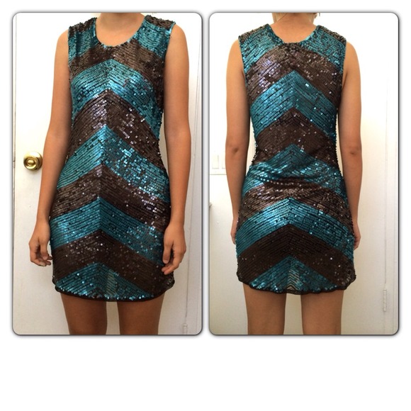 🌟charlott🌟Chevon Teal & Brown dress - Picture 2 of 2
