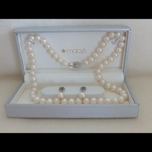 Pearl Necklace and Earring Set Silver