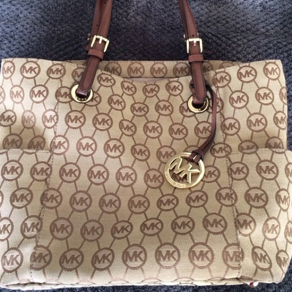 Brown and tan MK tote bag with leather details