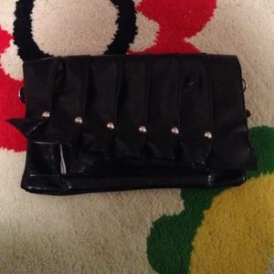 Faux leather black clutch