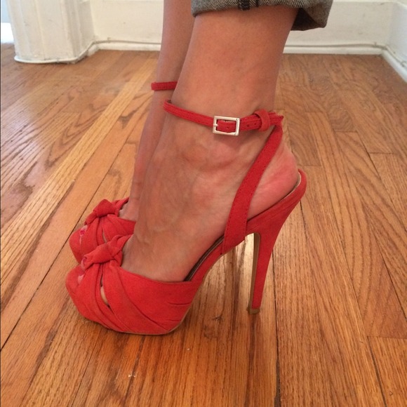 Sexy red suede stiletto ankle strap platforms 7
