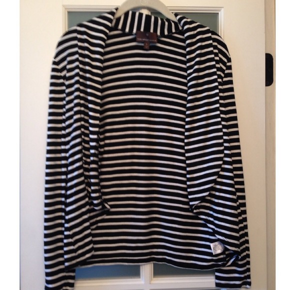 {Black & White} Striped Cardigan Blazer - Picture 3 of 3