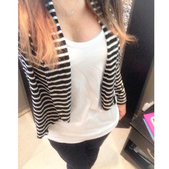 {Black & White} Striped Cardigan Blazer - Picture 2 of 3