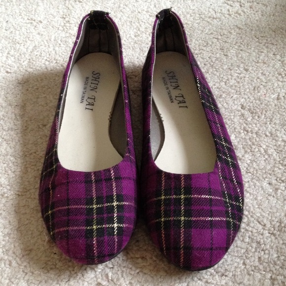 Purple plaid flats