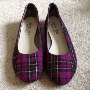 Purple plaid flats