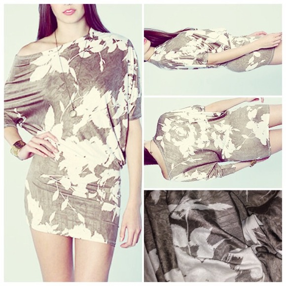 Sexy, off-shoulder bodycon gray & white dress!