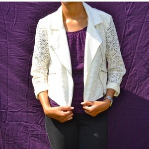 Cream Lace Zipper Jacket