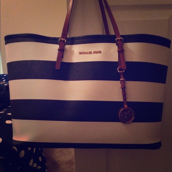 Navy and White Michael Kors Tote