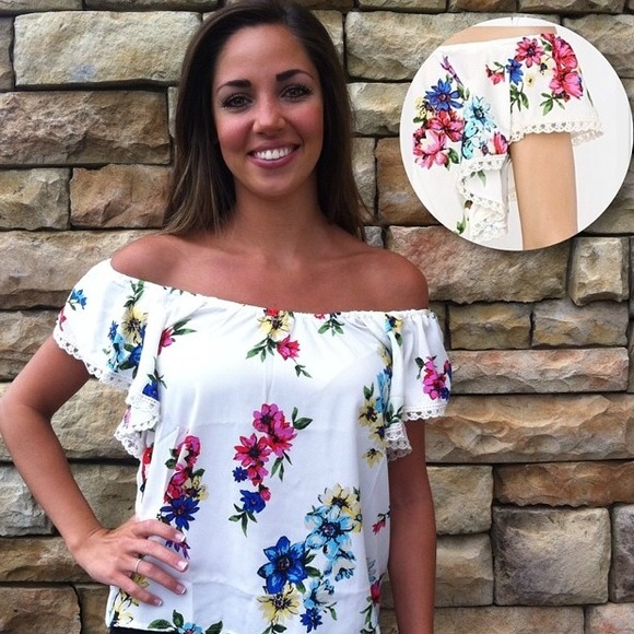 Off the shoulder floral top.