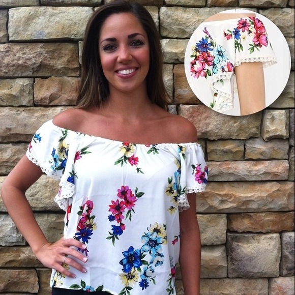 Off the shoulder floral top.