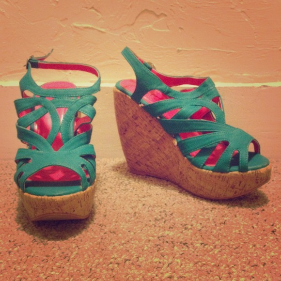Love Culture Shoes - New teal blue wedges 4 1/2 inches high
