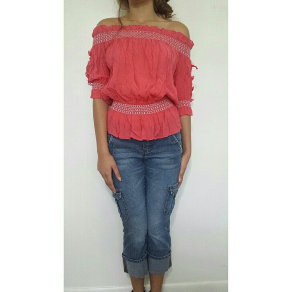 🌹 Pink boho of the shoulder blouse