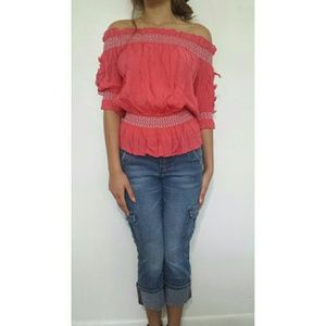 🌹 Pink boho of the shoulder blouse