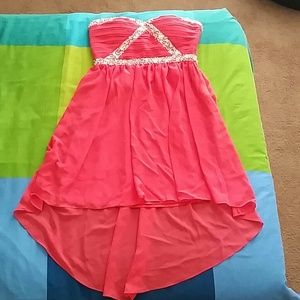 Short Coral high low formal dress