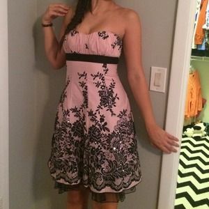 Pink and black lace formal dress