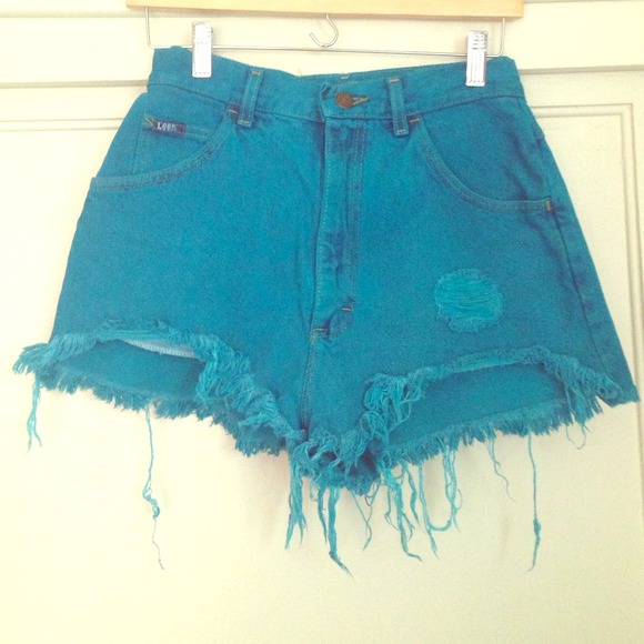 Turquoise denim shorts hand-dyed